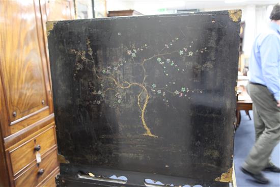 A late 17th century Chinese black lacquer cabinet, overall H. 5ft 3in.